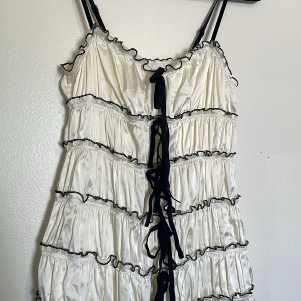 Romantic Satin Bow Tie Ruffle Mini Dress - Picture 5 of 7